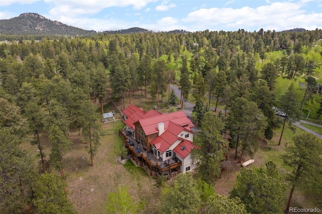 23076 Oehlmann Park Rd, Conifer, CO 80433 - view from above of property with a forest and a mountainous background