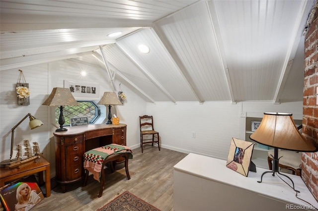 3242 Utica St, Denver, CO 80212 - office area featuring lofted ceiling, light wood-style floors, and baseboards