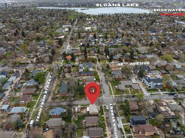 3242 Utica St, Denver, CO 80212 - aerial view of property and surrounding area featuring nearby suburban area and a nearby body of water