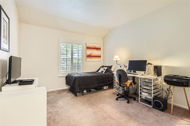 2980 W Long Dr Unit E, Littleton, CO 80120 - bedroom featuring carpet floors, a desk, vaulted ceiling, and baseboards