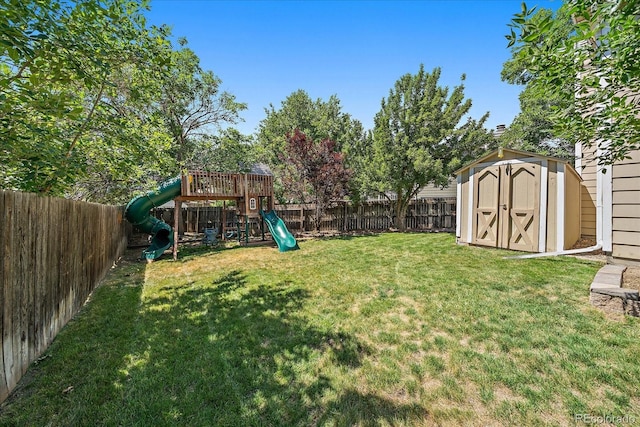10714 Birch Ct, Thornton, CO 80233 - fenced backyard with a playground and a storage shed