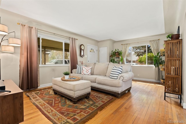 1432 Xanthia St, Denver, CO 80220 - living area with healthy amount of natural light, baseboards, and light wood-style floors