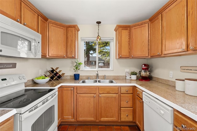 1432 Xanthia St, Denver, CO 80220 - kitchen with white appliances, a sink, and brown cabinets