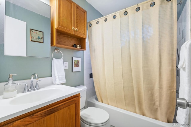 1432 Xanthia St, Denver, CO 80220 - full bath with toilet, shower / bath combo with shower curtain, and vanity