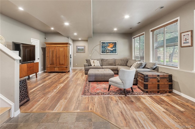 1654 Muirfield Ln, Evergreen, CO 80439 - living area featuring light wood finished floors, recessed lighting, and baseboards