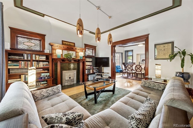 1437 Columbine St, Denver, CO 80206 - living area with wood finished floors and a high ceiling