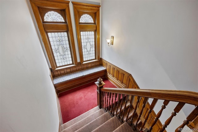 1437 Columbine St, Denver, CO 80206 - stairway with carpet flooring and wainscoting