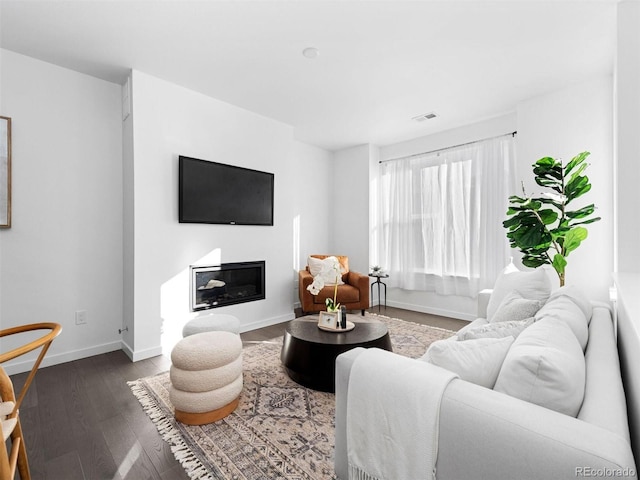 living room with dark wood-type flooring