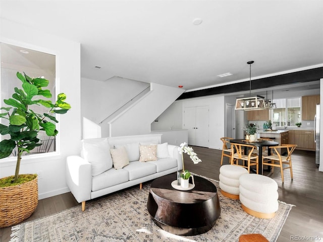 living room with hardwood / wood-style flooring