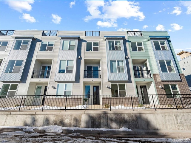 view of snow covered building