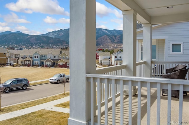 exterior space featuring a mountain view and a residential view