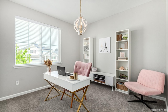 view of carpeted home office