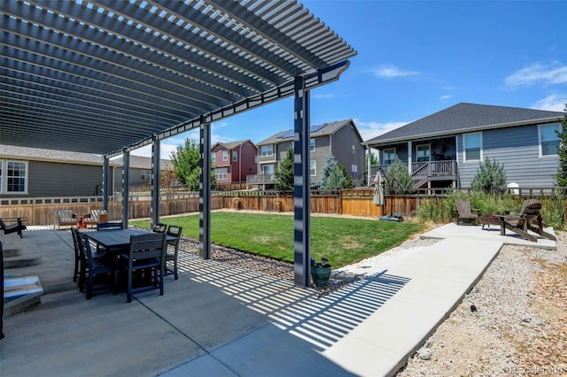 4863 Wildflower Pl, Dacono, CO 80514 - view of patio with a residential view, outdoor dining space, and a pergola