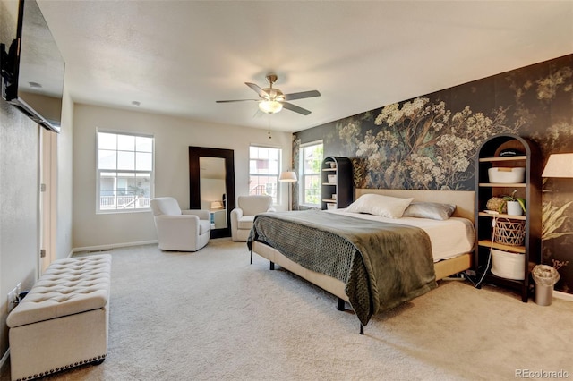4863 Wildflower Pl, Dacono, CO 80514 - carpeted bedroom featuring wallpapered walls and ceiling fan
