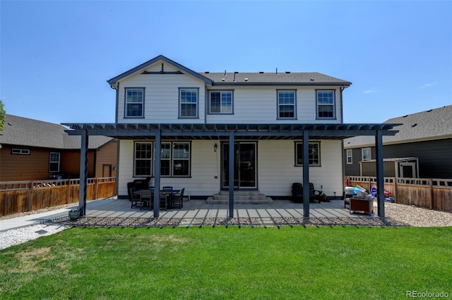 4863 Wildflower Pl, Dacono, CO 80514 - back of house featuring a pergola, a patio area, a fenced backyard, and an outdoor living space