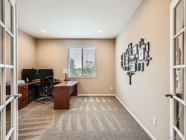 8522 S Dudley St, Littleton, CO 80128 - office with french doors, carpet floors, and recessed lighting