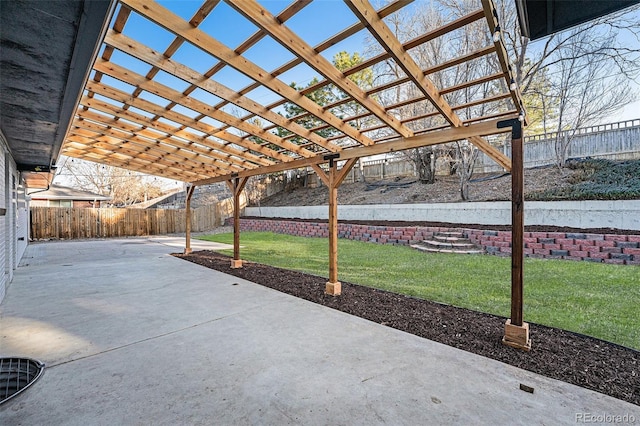 view of patio featuring a fenced backyard and a pergola