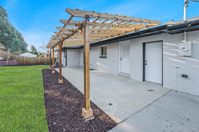 exterior space featuring fence and a pergola