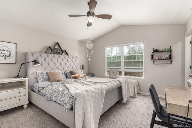 4873 S Fultondale Way, Aurora, CO 80016 - carpeted bedroom featuring vaulted ceiling, ceiling fan, and baseboards
