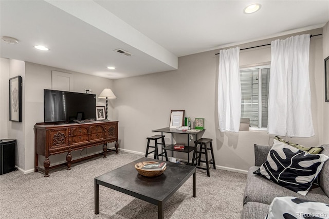 4873 S Fultondale Way, Aurora, CO 80016 - living area with light carpet, baseboards, and recessed lighting
