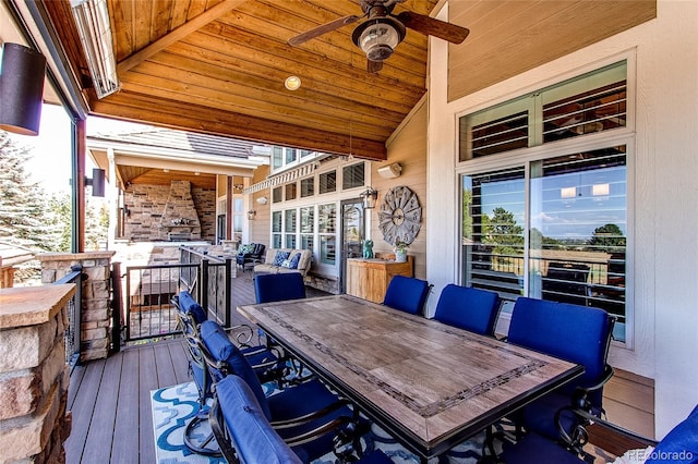 wooden terrace with ceiling fan