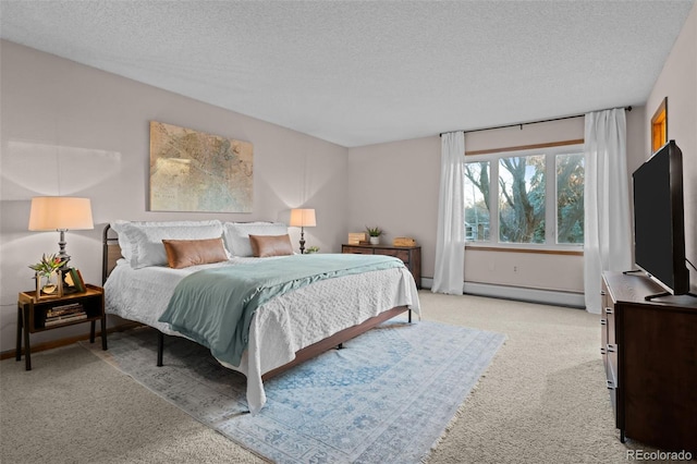 2090 S Gray Dr, Lakewood, CO 80227 - bedroom featuring a baseboard heating unit, light carpet, a textured ceiling, and baseboards