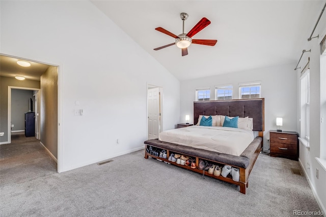 22765 E Ottawa Pl, Aurora, CO 80016 - bedroom with carpet floors, high vaulted ceiling, and ceiling fan