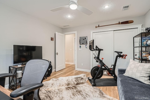 2436 W Argyle Pl, Denver, CO 80211 - office area with light wood-style floors, ceiling fan, baseboards, and recessed lighting
