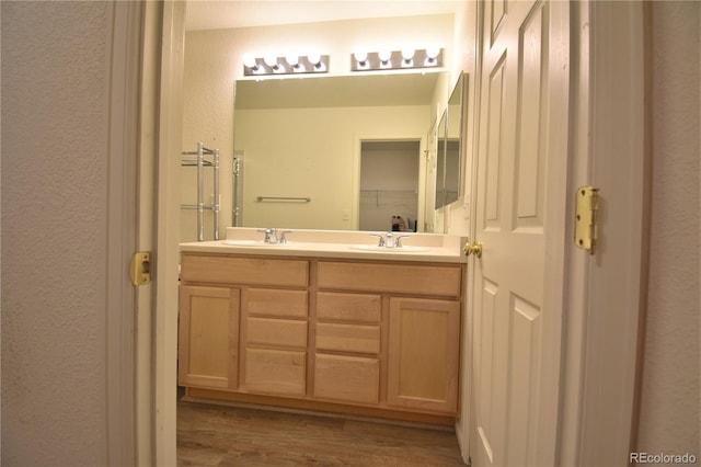 bathroom with vanity and hardwood / wood-style floors