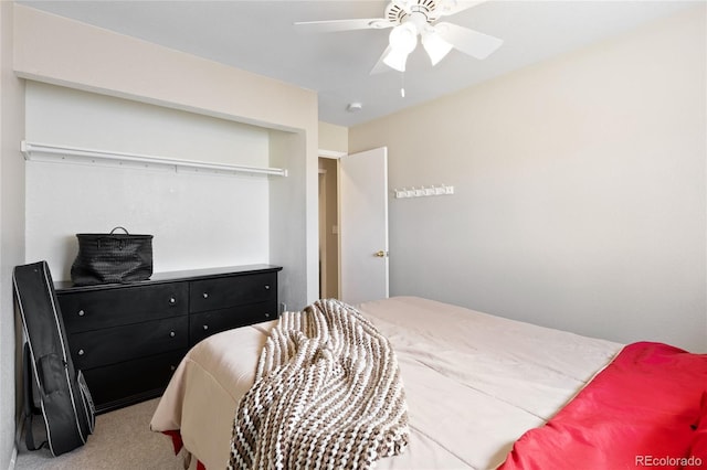 bedroom featuring carpet and ceiling fan