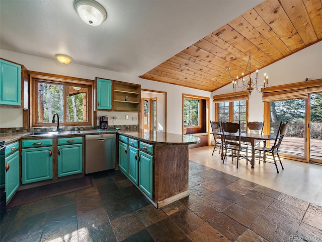 7754 Swaps Trl, Evergreen, CO 80439 - kitchen with dishwasher, a sink, stone tile flooring, plenty of natural light, and vaulted ceiling