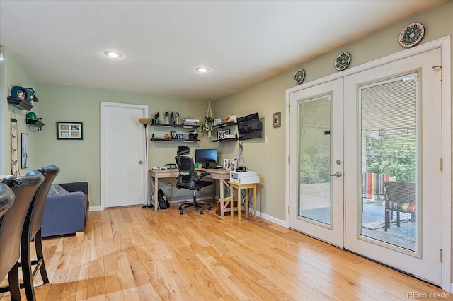 4855 E Atlantic Pl, Denver, CO 80222 - office featuring french doors, wood-type flooring, baseboards, and recessed lighting