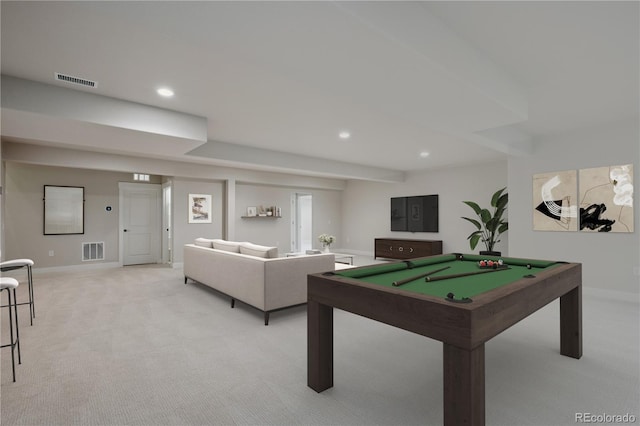 22183 E Rocky Top Pl, Aurora, CO 80016 - rec room featuring light carpet, recessed lighting, and billiards table