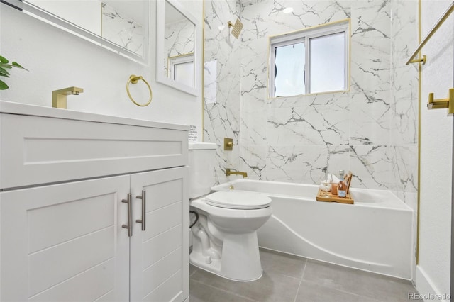 full bathroom featuring shower / tub combination, vanity, toilet, and tile patterned flooring