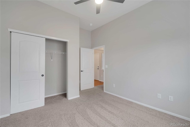 1867 Abundance Dr, Windsor, CO 80550 - unfurnished bedroom with carpet floors, baseboards, a closet, and ceiling fan