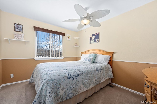 bedroom featuring carpet flooring and ceiling fan