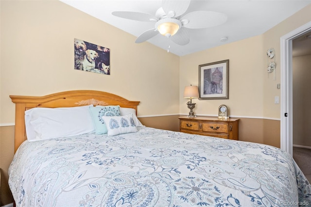 bedroom with carpet floors and ceiling fan