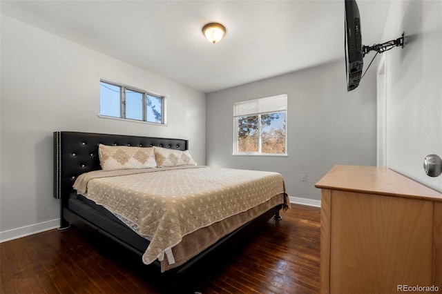 bedroom with multiple windows and dark wood-type flooring