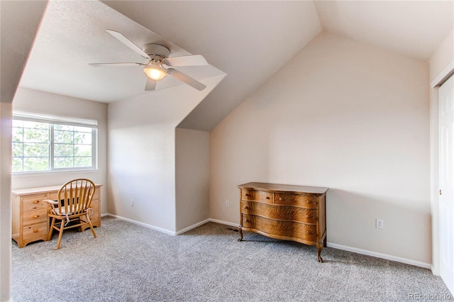 895 Antelope Dr W, Bennett, CO 80102 - office with a ceiling fan, carpet floors, vaulted ceiling, and baseboards