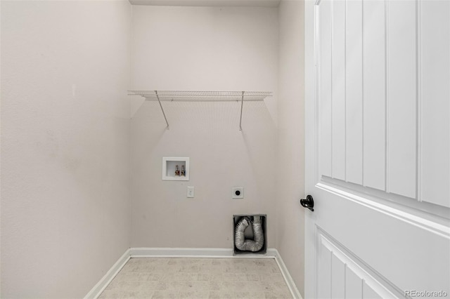 laundry room featuring hookup for an electric dryer, hookup for a washing machine, and baseboards