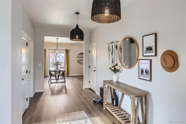 hallway with baseboards and hardwood / wood-style floors