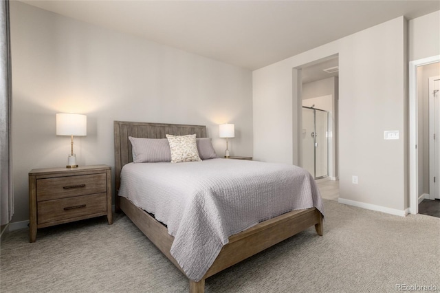 bedroom featuring light carpet