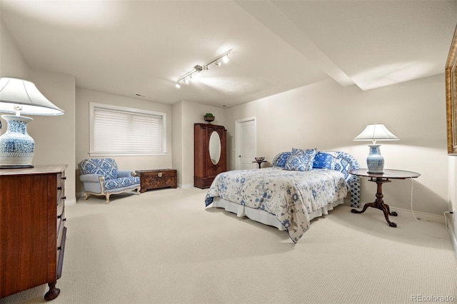 344 Saint Paul St, Denver, CO 80206 - carpeted bedroom featuring rail lighting and baseboards