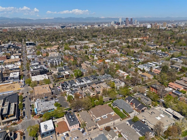 344 Saint Paul St, Denver, CO 80206 - aerial view of property and surrounding area featuring a mountain backdrop