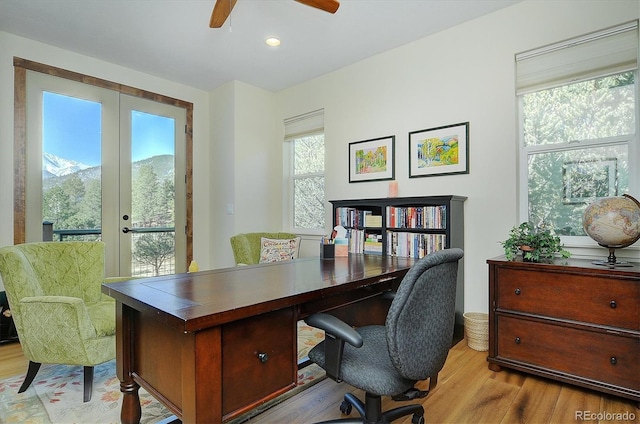 18202 Alta Vista Dr, Buena Vista, CO 81211 - office space with plenty of natural light, french doors, light wood finished floors, and ceiling fan