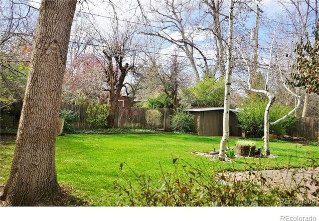 view of yard with a storage shed