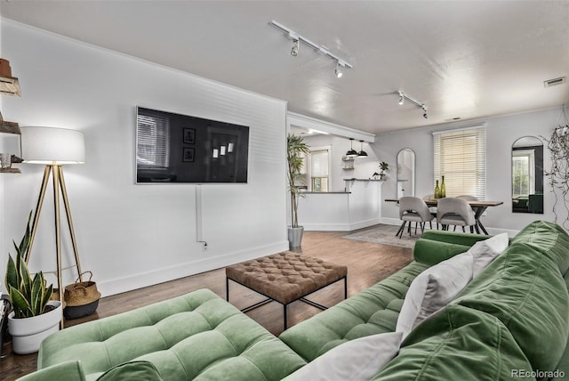 3464 S Downing St, Englewood, CO 80113 - living room featuring rail lighting and wood finished floors
