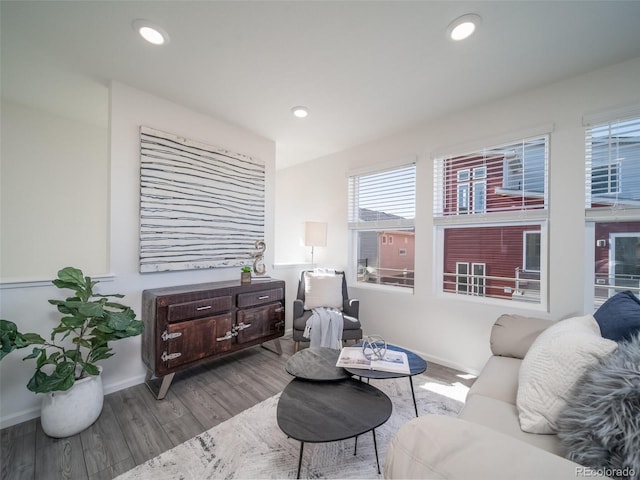 sitting room with light hardwood / wood-style flooring