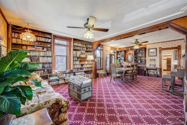 306 E Cannon St, Lafayette, CO 80026 - living room featuring ceiling fan, carpet flooring, and built in features