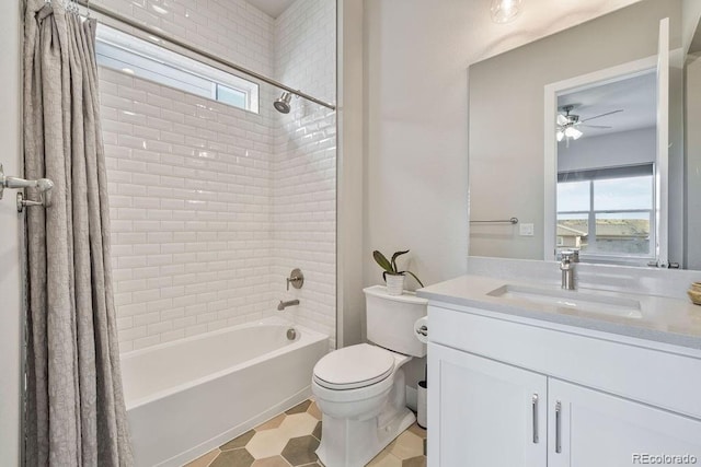 5390 Edenborn Way, Castle Rock, CO 80104 - bathroom with plenty of natural light, shower / bath combination with curtain, vanity, and a ceiling fan